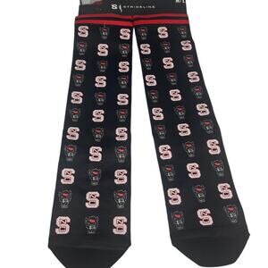 StrideLine NC State Wolfpack Crew Socks Black All-Over Logo NCAA M/L